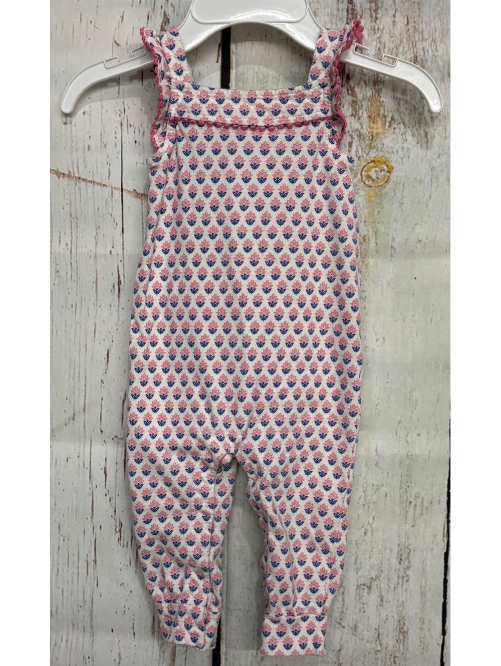 Carter's Baby Girls 9 Months Pink And Blue Cotton Floral Print Sleeveless Romper